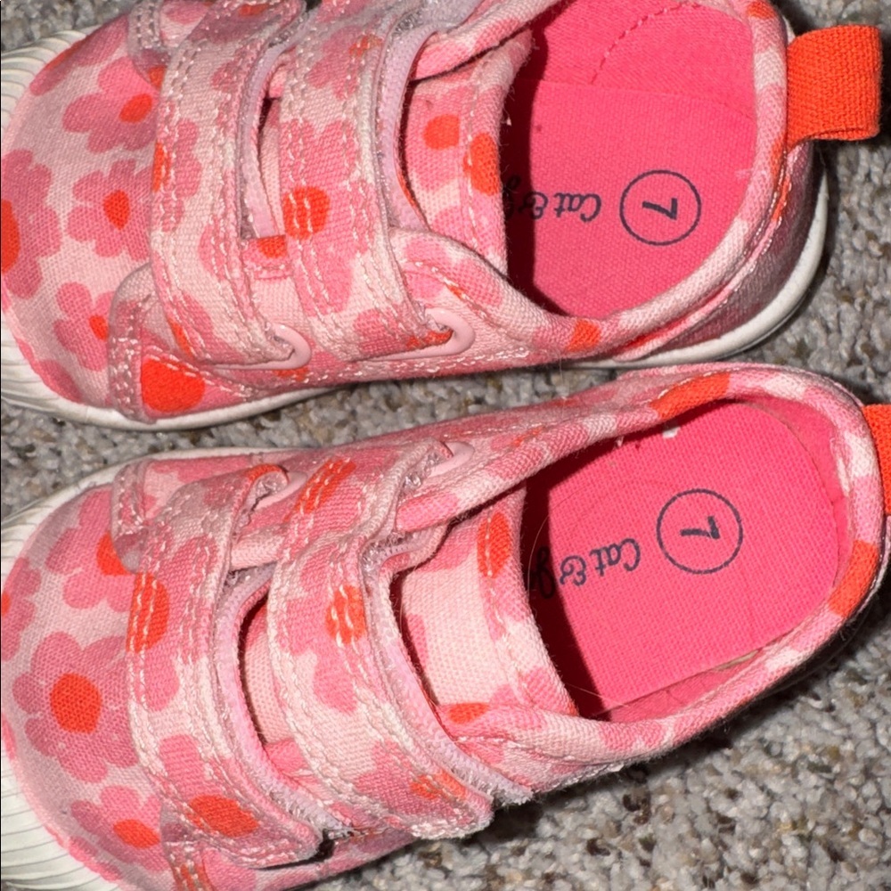 Cat & Jack Pink and Orange Floral Sneakers - Picture 2 of 4